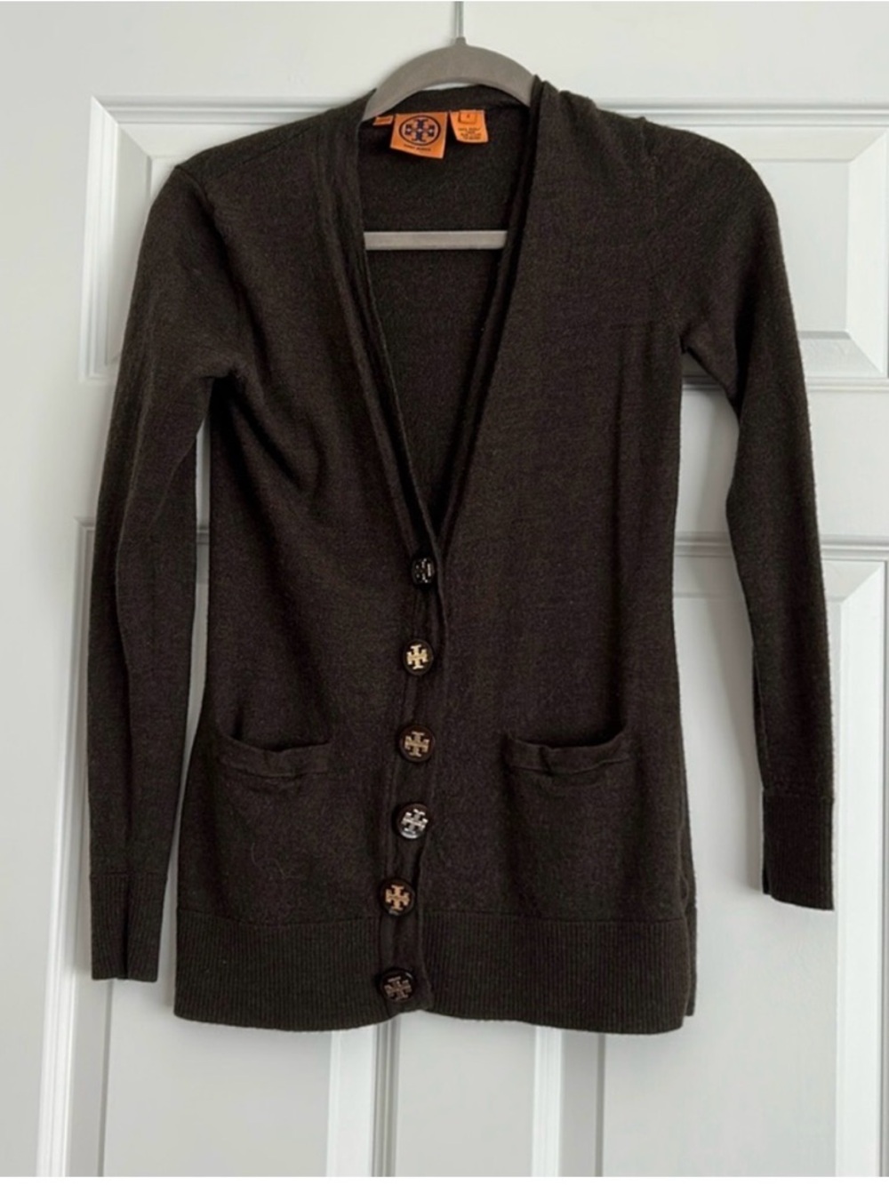 Tory Burch Brown Longline Button Cardigan